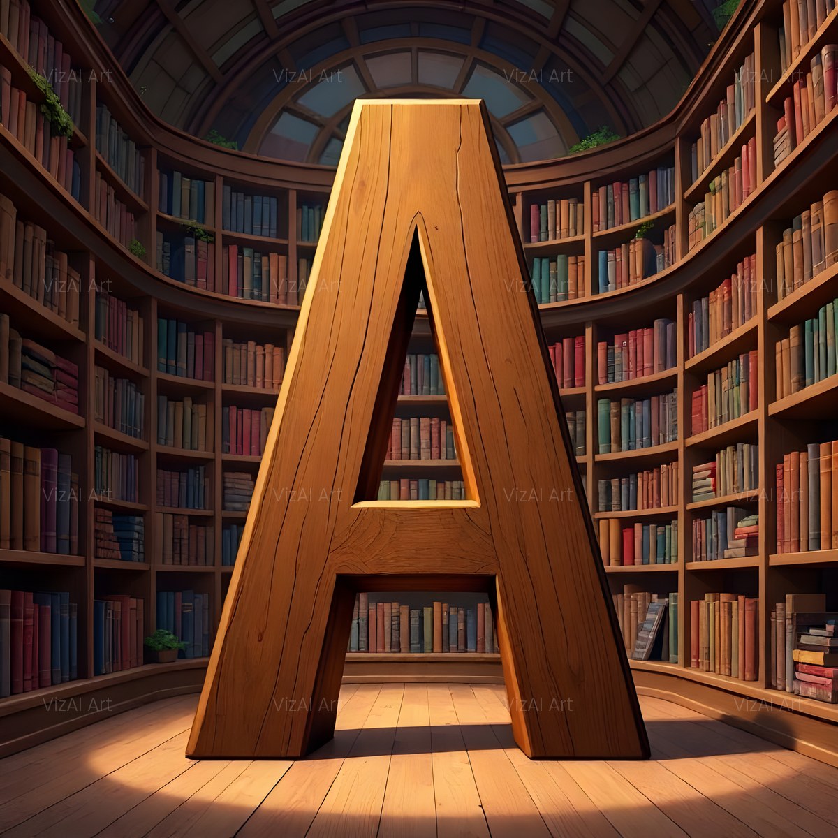 Carved Library Oak alphabet — printable letter A