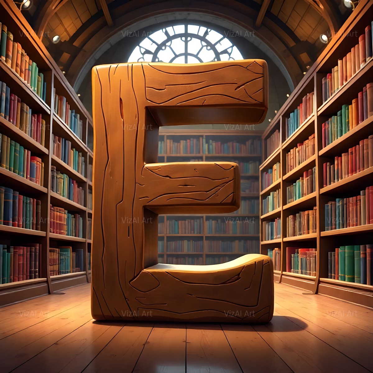 Carved Library Oak alphabet — printable letter E