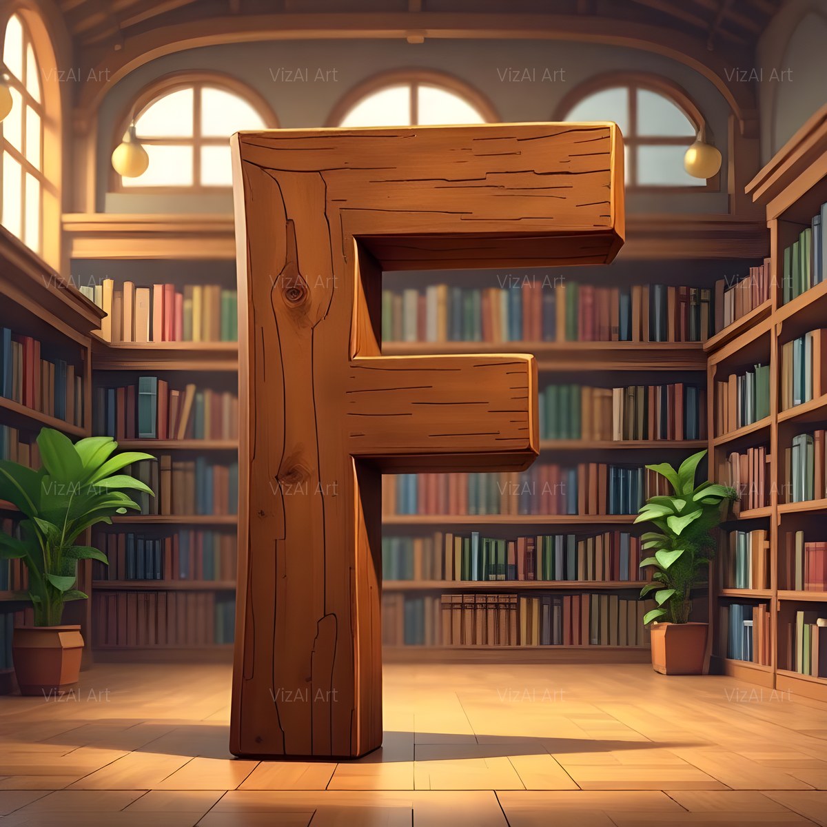 Carved Library Oak alphabet — printable letter F