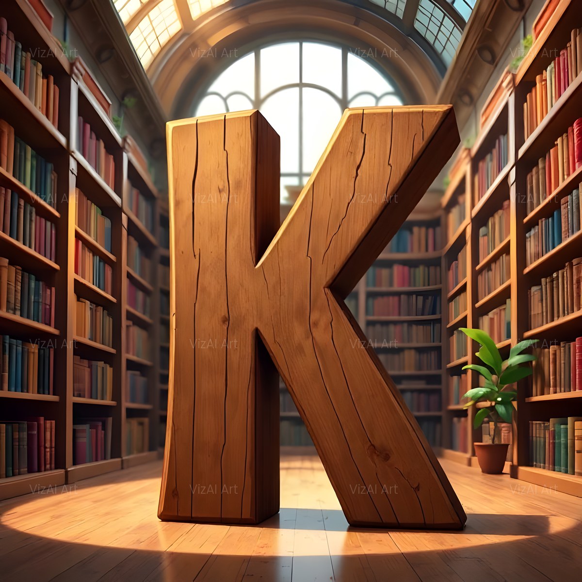 Carved Library Oak alphabet — printable letter K