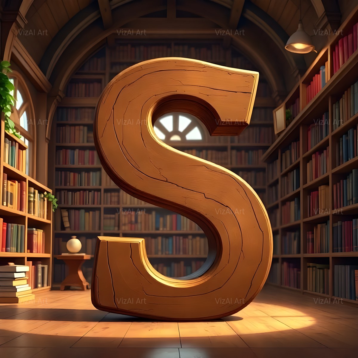 Carved Library Oak alphabet — printable letter S