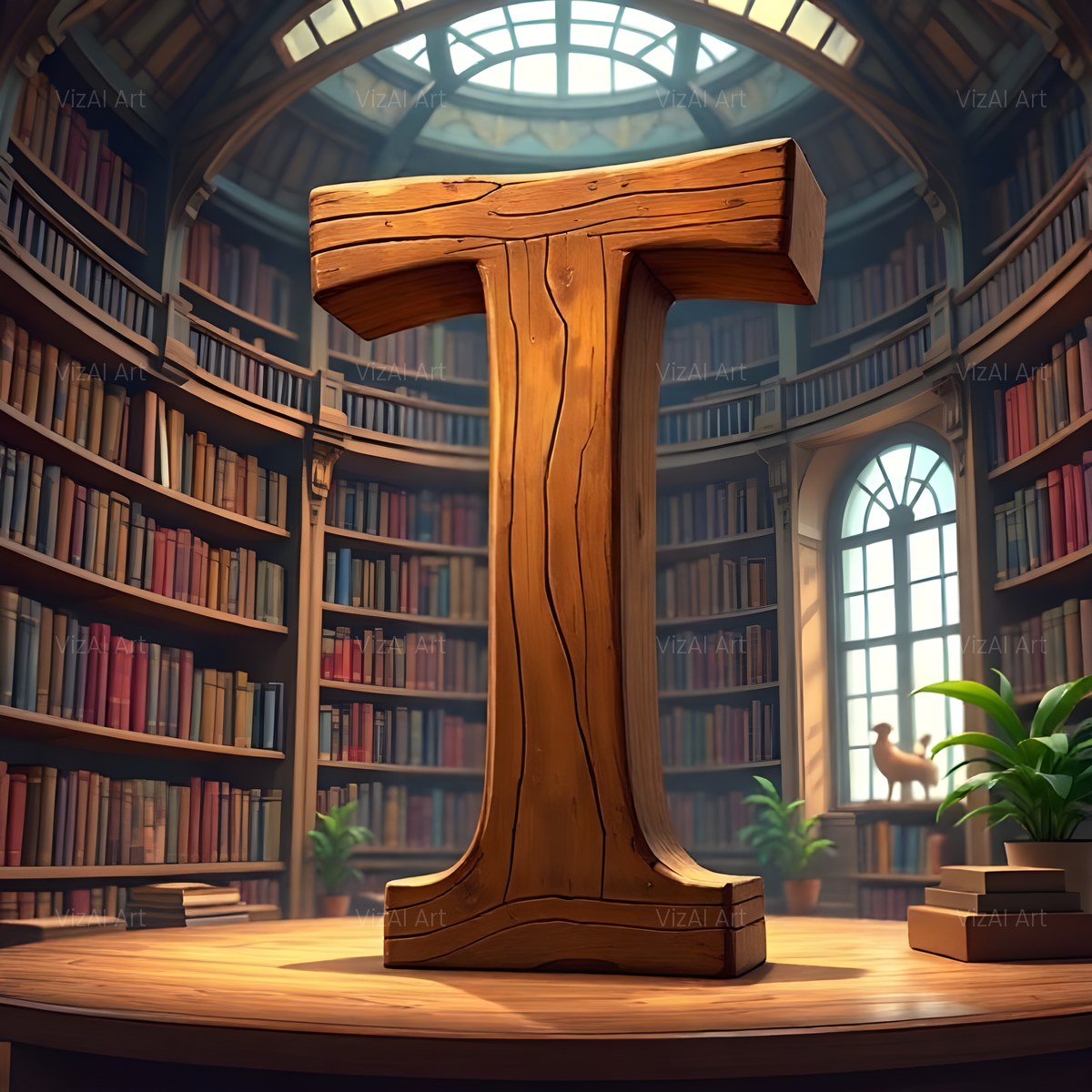 Carved Library Oak alphabet — printable letter T