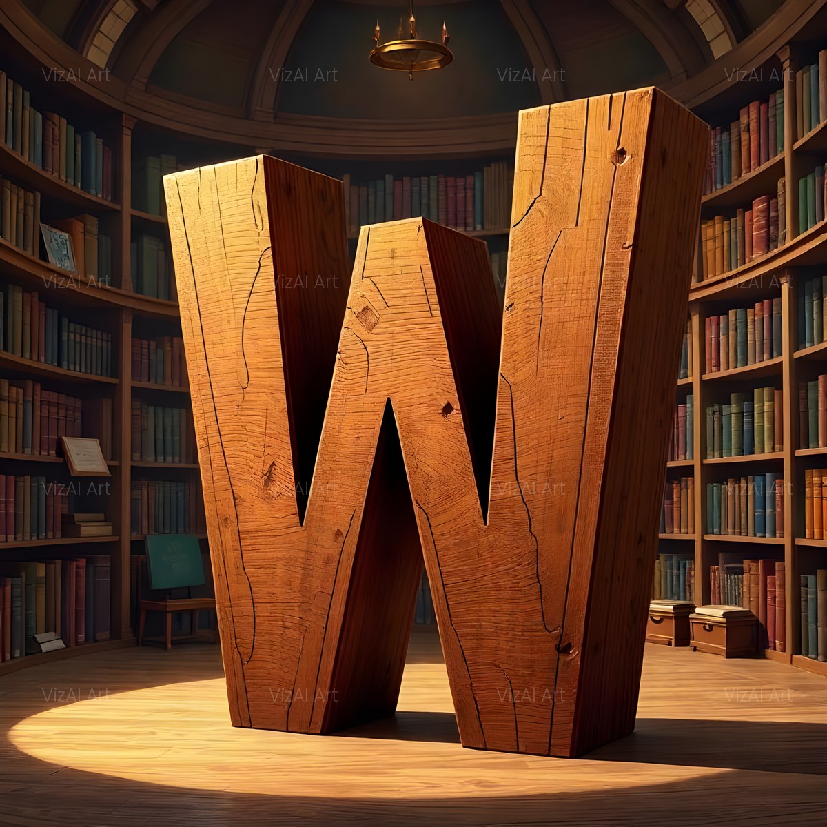 Carved Library Oak alphabet — printable letter W