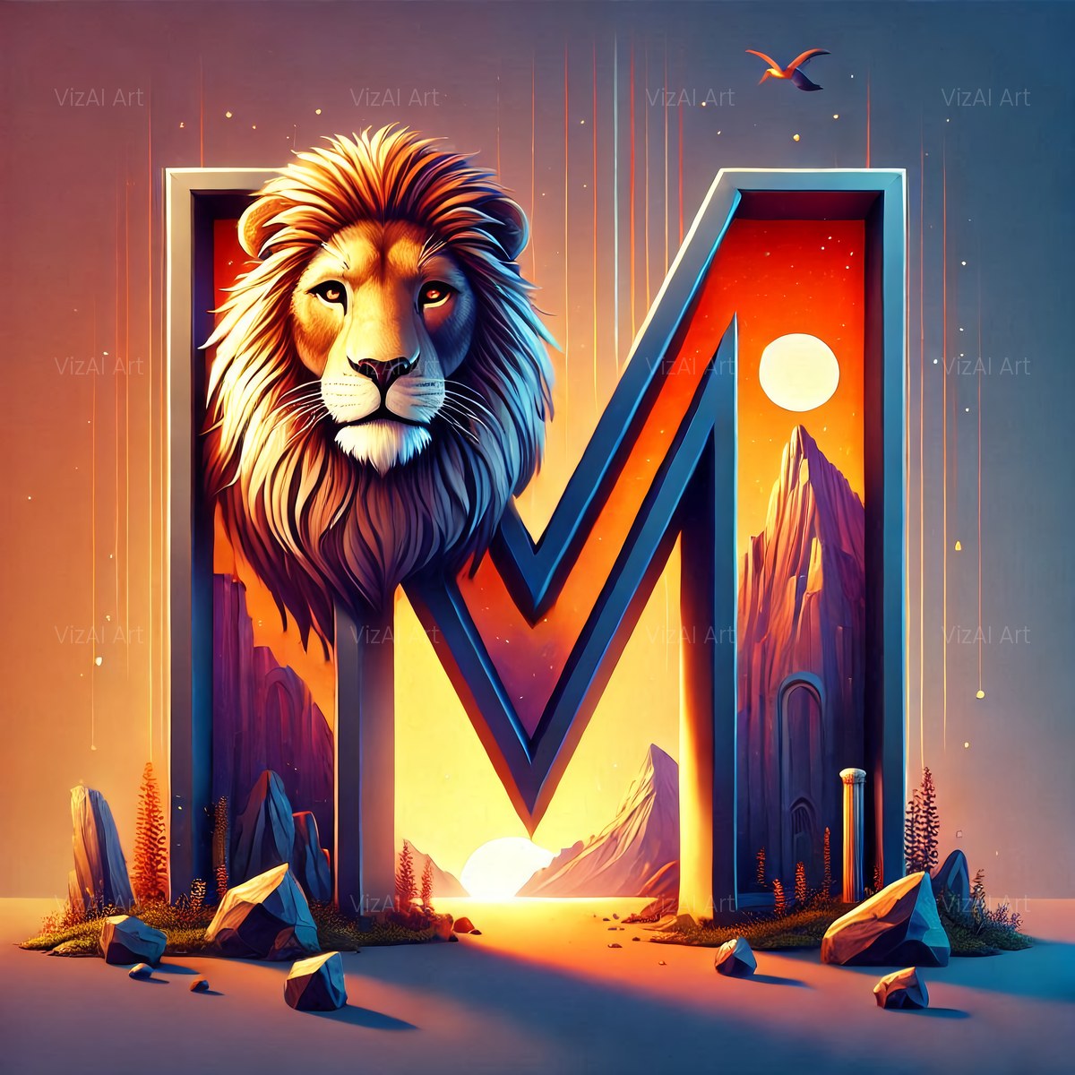 Bold Lion Majesty alphabet — printable letter M