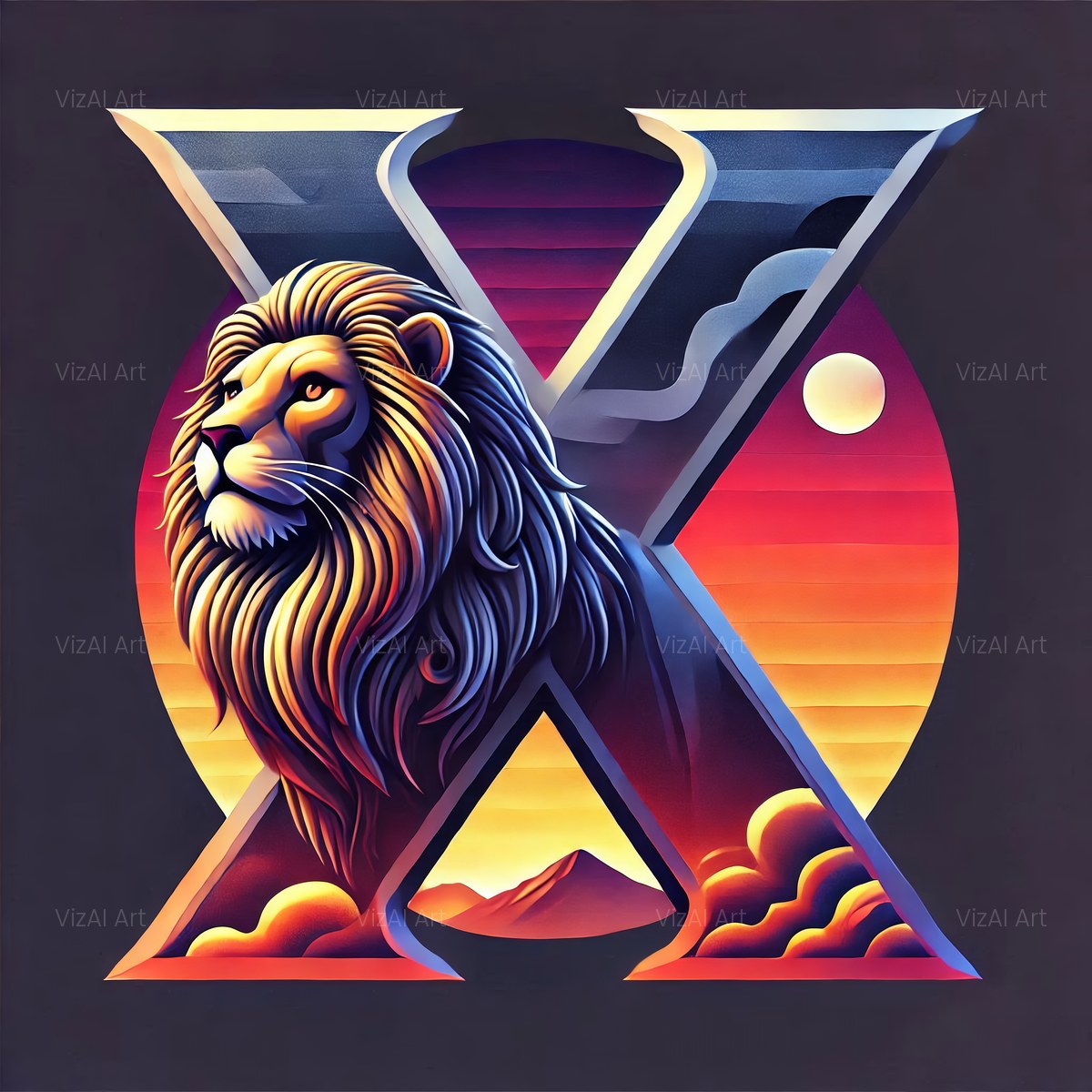 Bold Lion Majesty alphabet — printable letter X