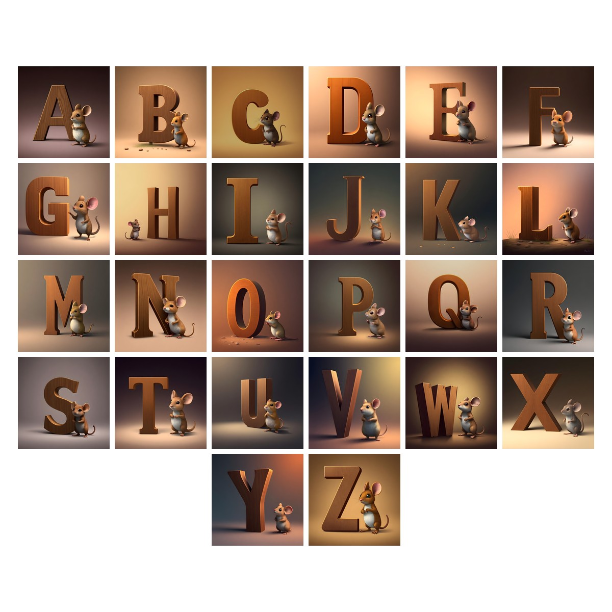 Little Mouse alphabet — all 26 letters A to Z, choose any single letter