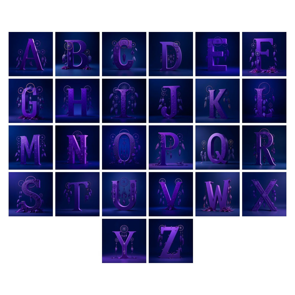 Midnight Dream Catcher alphabet — all 26 letters A to Z, choose any single letter