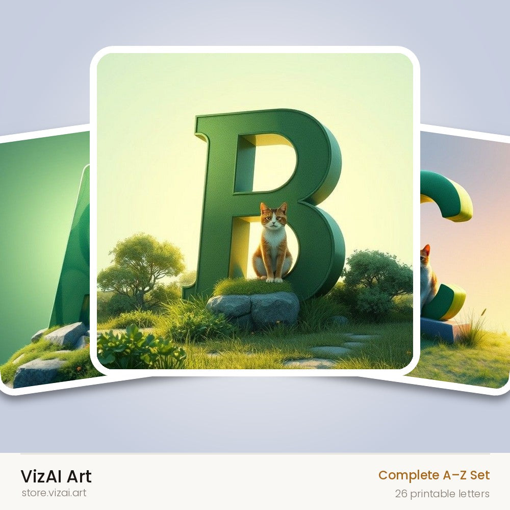 Meadow Cat Hillside alphabet — choose an individual printable letter