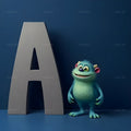 Fuzzy Blue Monster alphabet — printable letter A