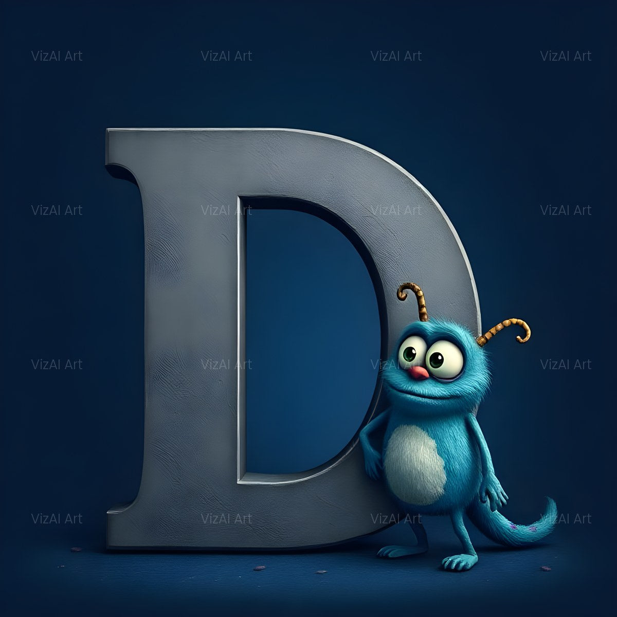 Fuzzy Blue Monster alphabet — printable letter D