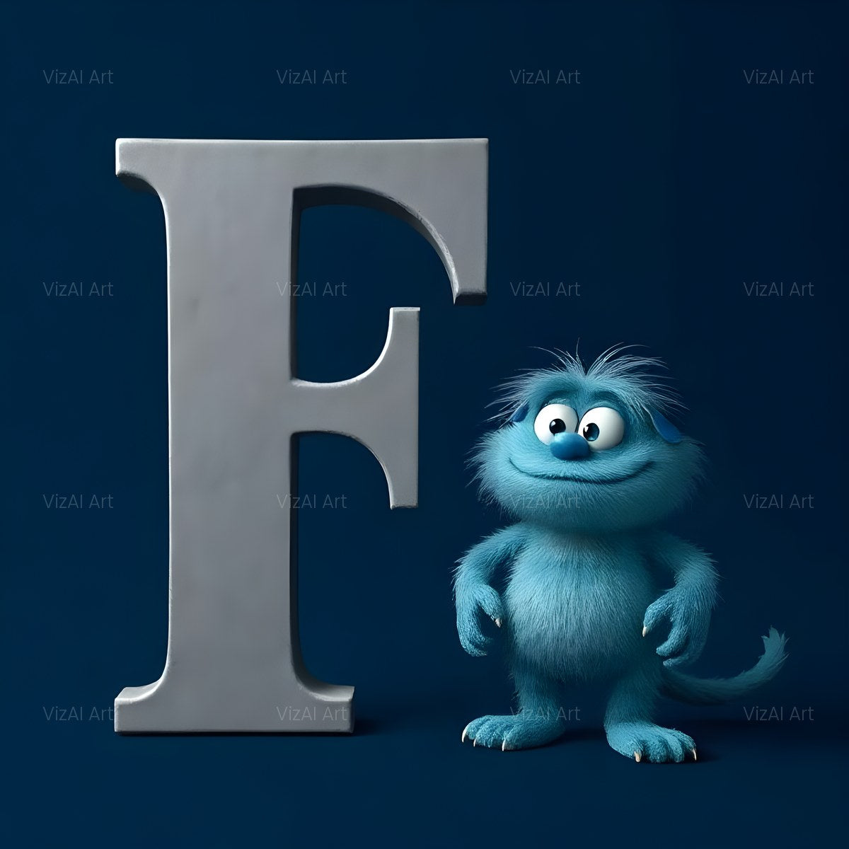 Fuzzy Blue Monster alphabet — printable letter F