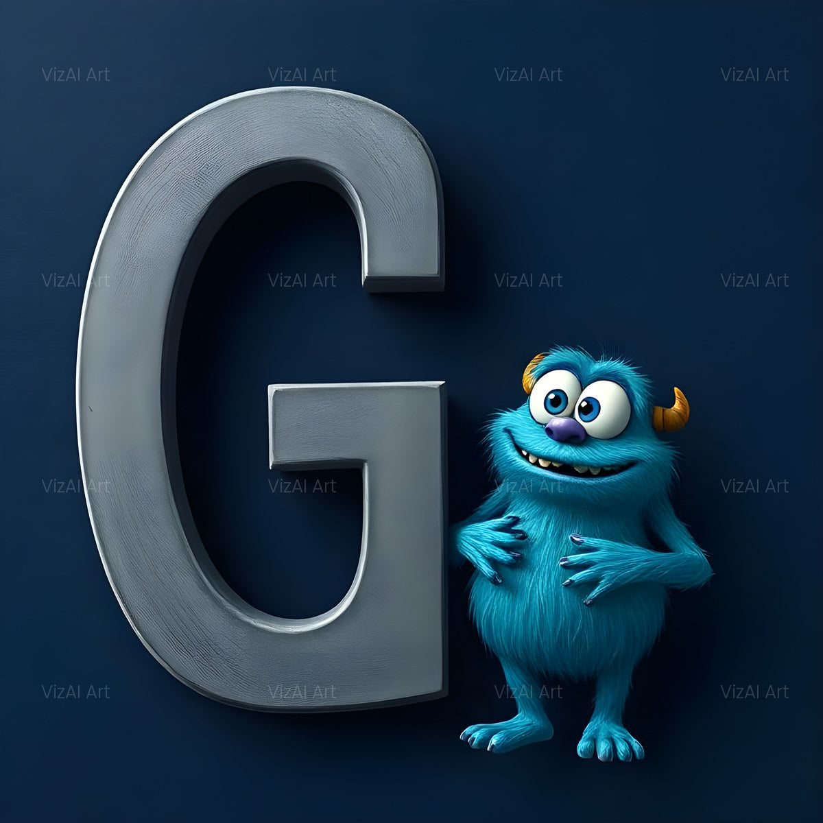 Fuzzy Blue Monster alphabet — printable letter G