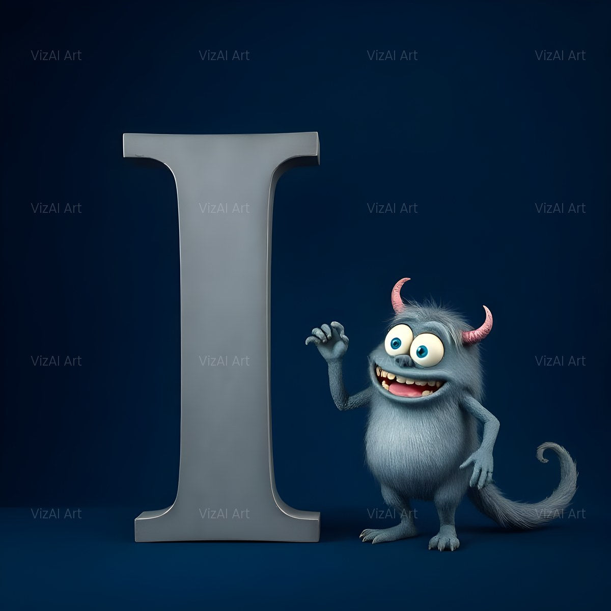 Fuzzy Blue Monster alphabet — printable letter I
