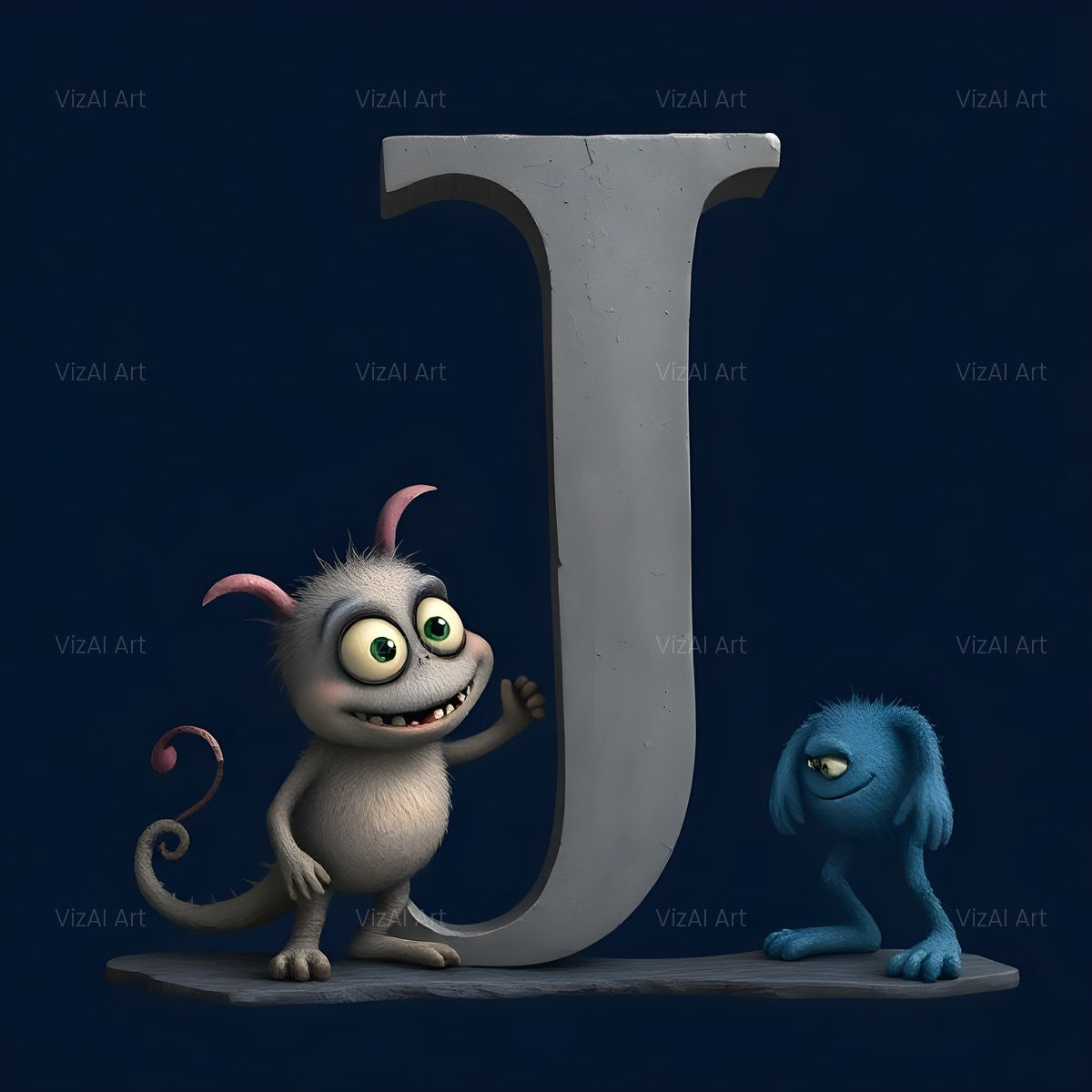 Fuzzy Blue Monster alphabet — printable letter J