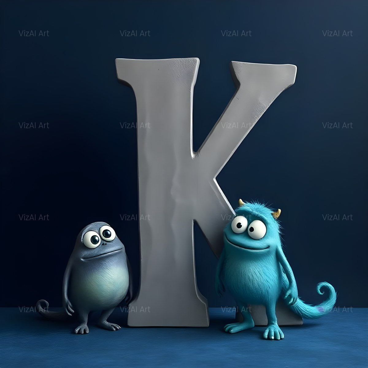 Fuzzy Blue Monster alphabet — printable letter K