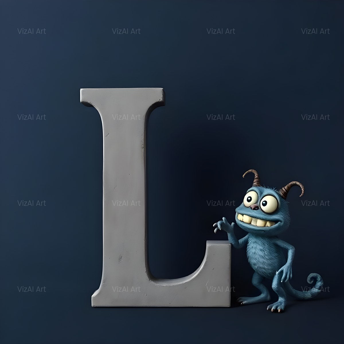 Fuzzy Blue Monster alphabet — printable letter L