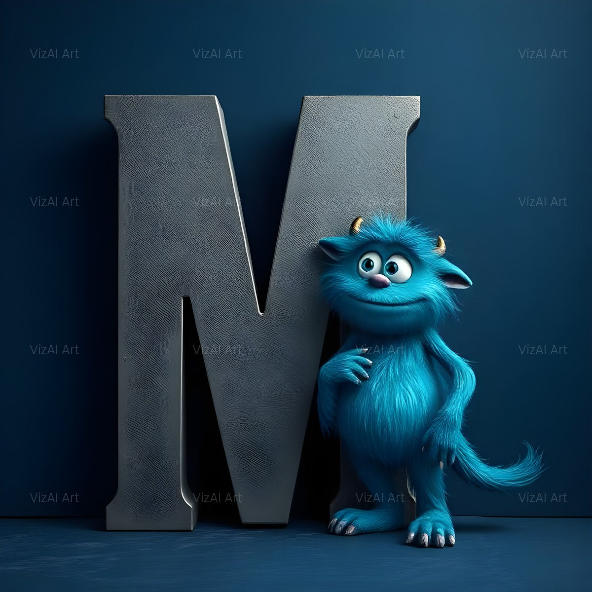 Fuzzy Blue Monster alphabet — printable letter M