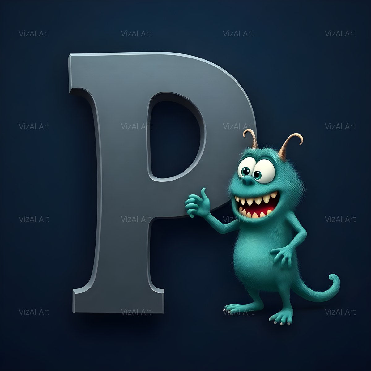 Fuzzy Blue Monster alphabet — printable letter P