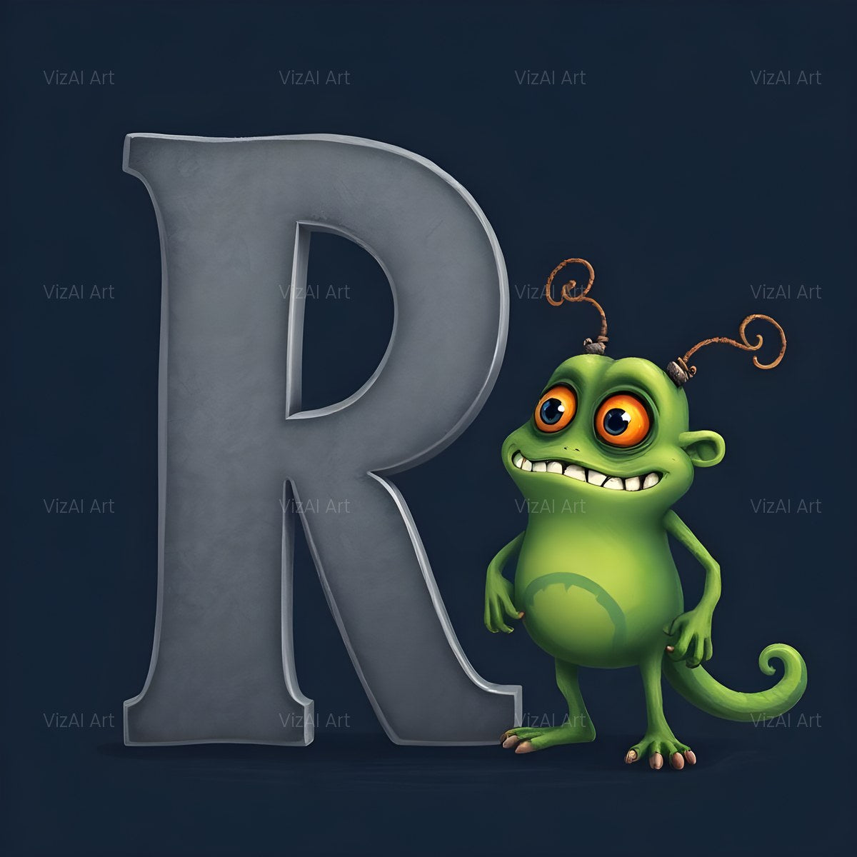 Fuzzy Blue Monster alphabet — printable letter R
