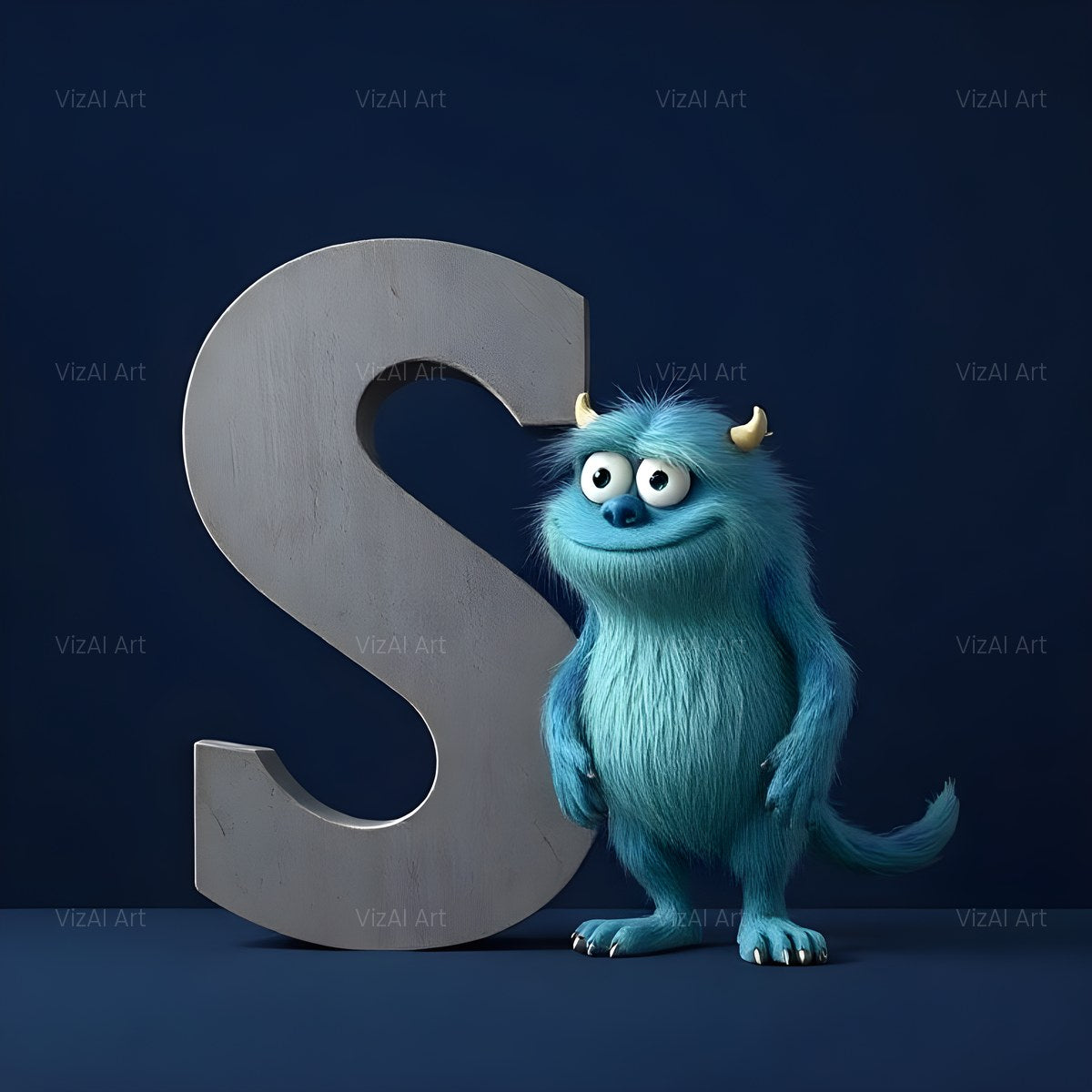 Fuzzy Blue Monster alphabet — printable letter S