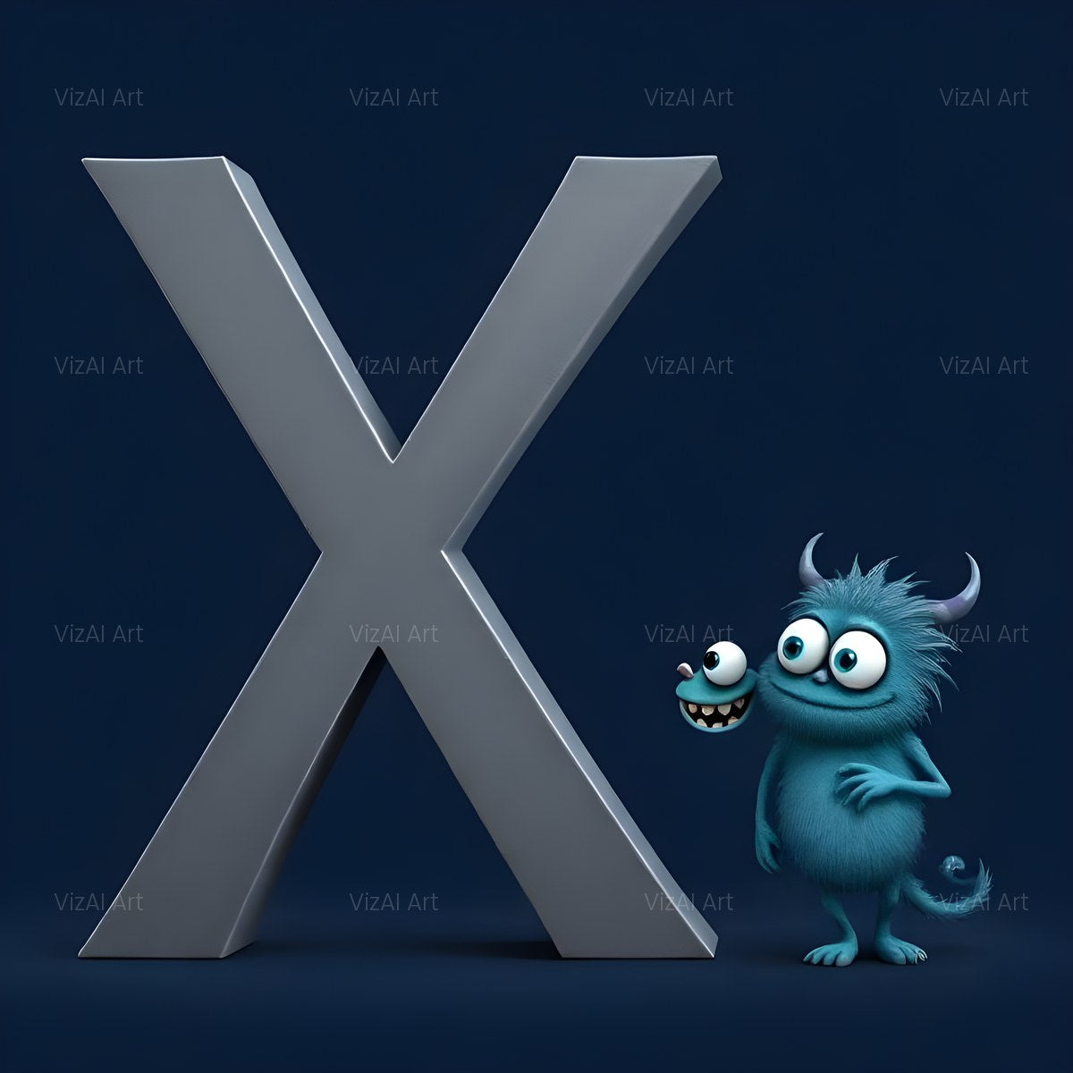 Fuzzy Blue Monster alphabet — printable letter X