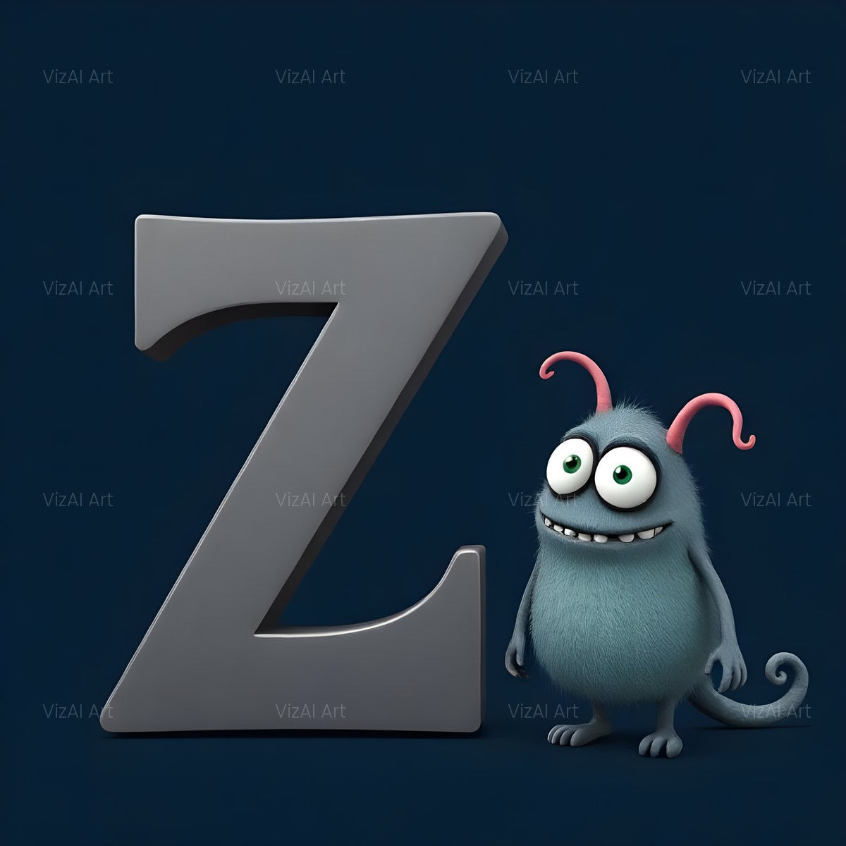 Fuzzy Blue Monster alphabet — printable letter Z