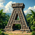 Mayan Stone Temple alphabet — printable letter A