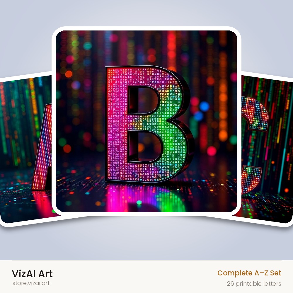 Neon Matrix Grid alphabet — choose an individual printable letter