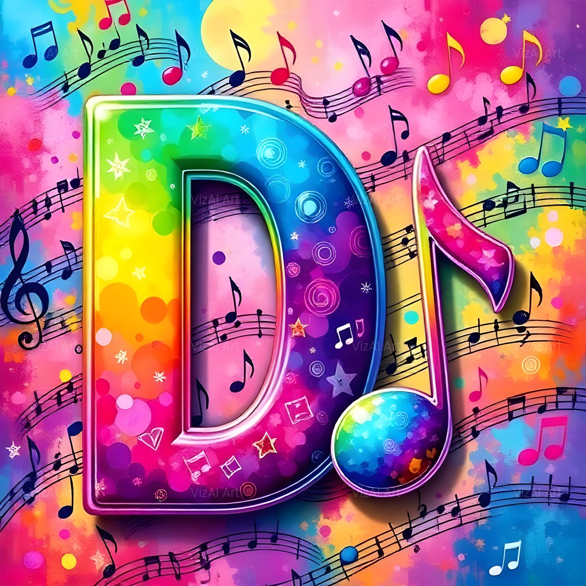 Confetti Music Note alphabet — printable letter D