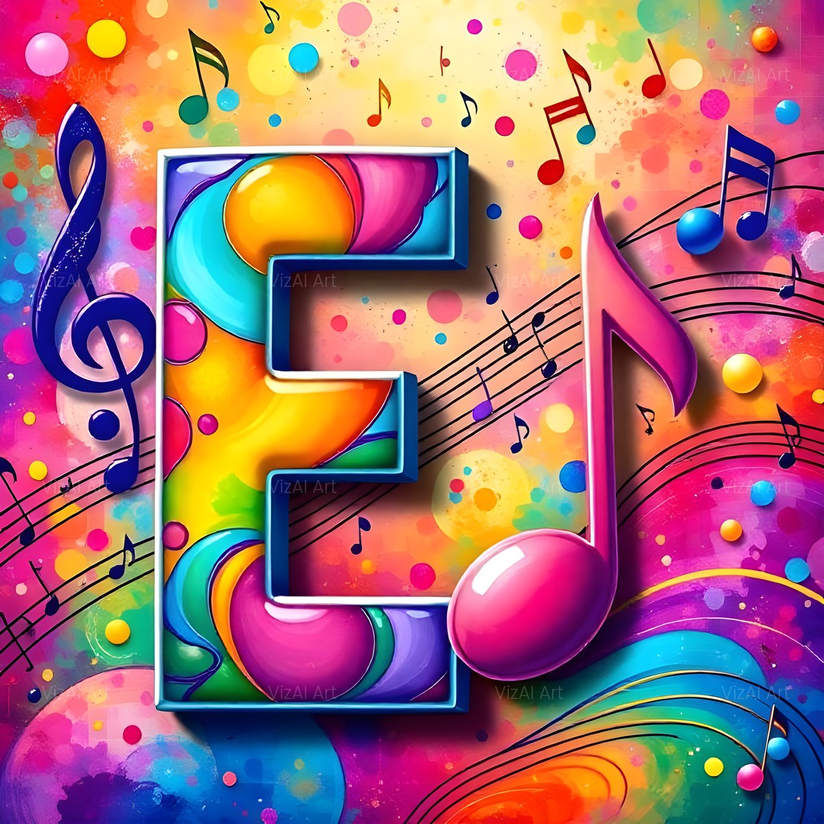 Confetti Music Note alphabet — printable letter E