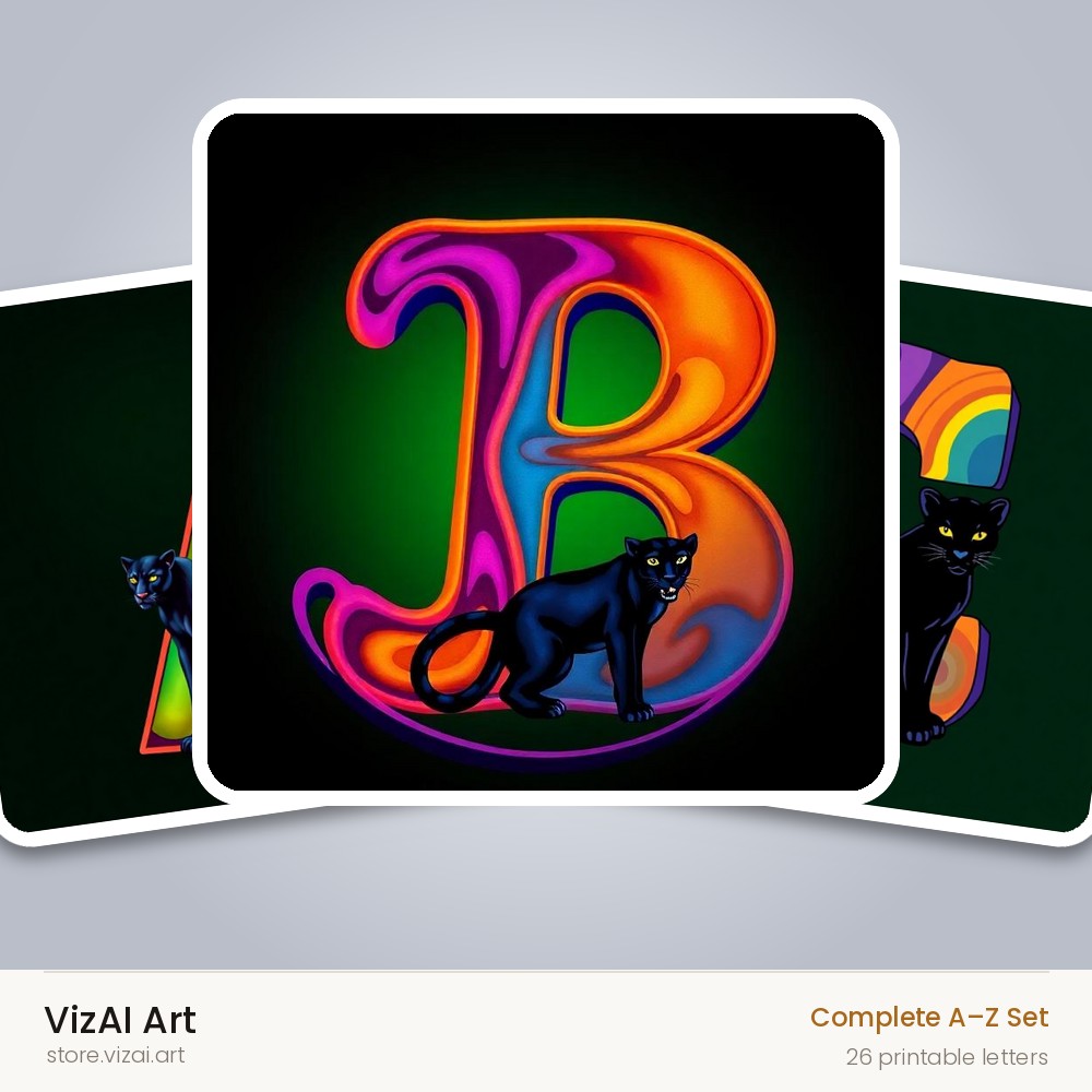 Neon Panther Prowl alphabet — choose an individual printable letter