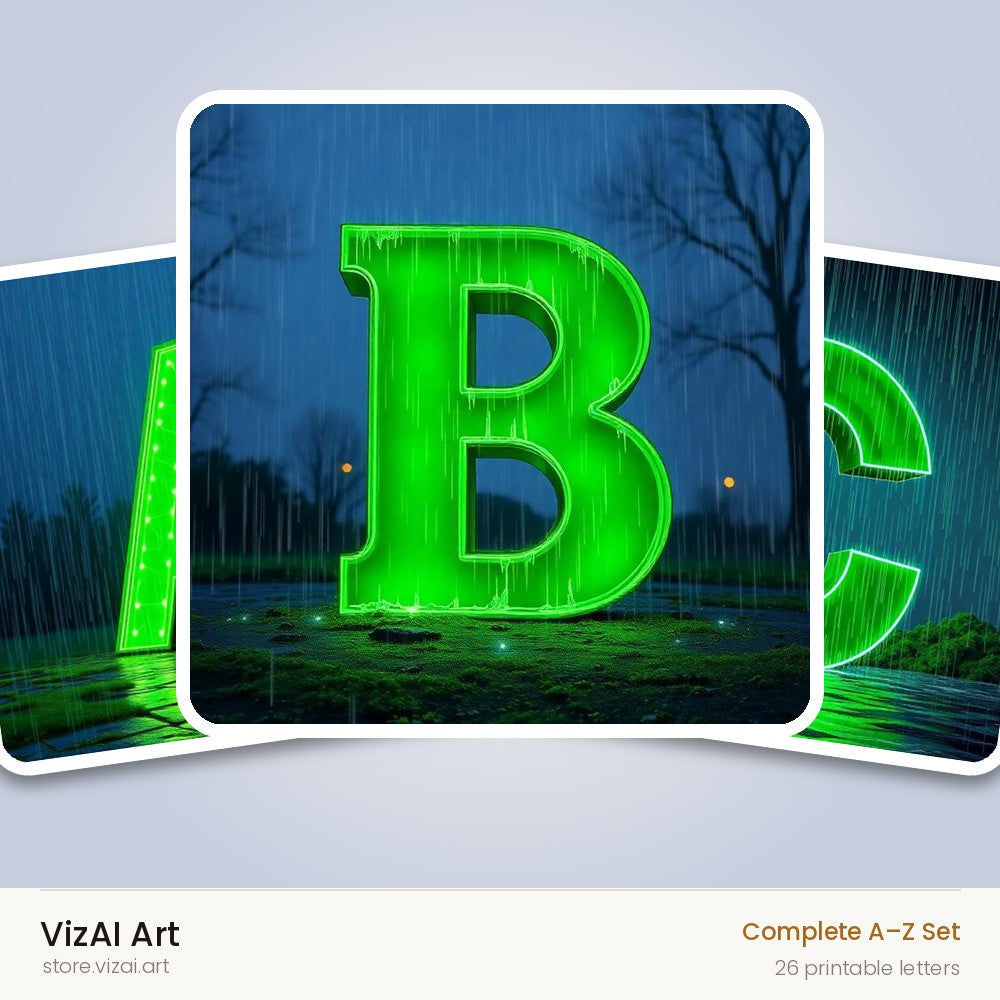 Neon Rain Night alphabet — choose an individual printable letter