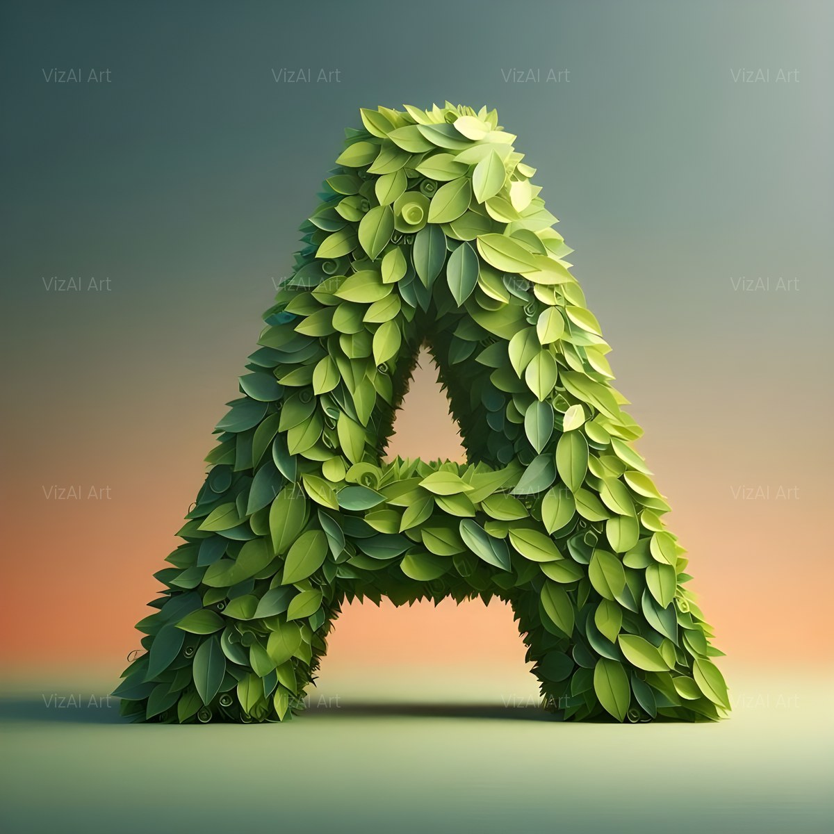 Green Leaf alphabet — printable letter A