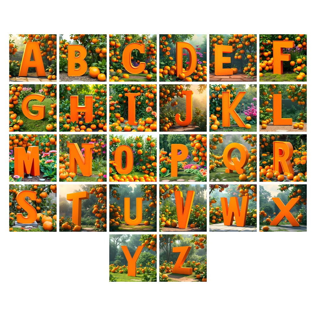 Orange Grove Tree alphabet — all 26 letters A to Z, choose any single letter