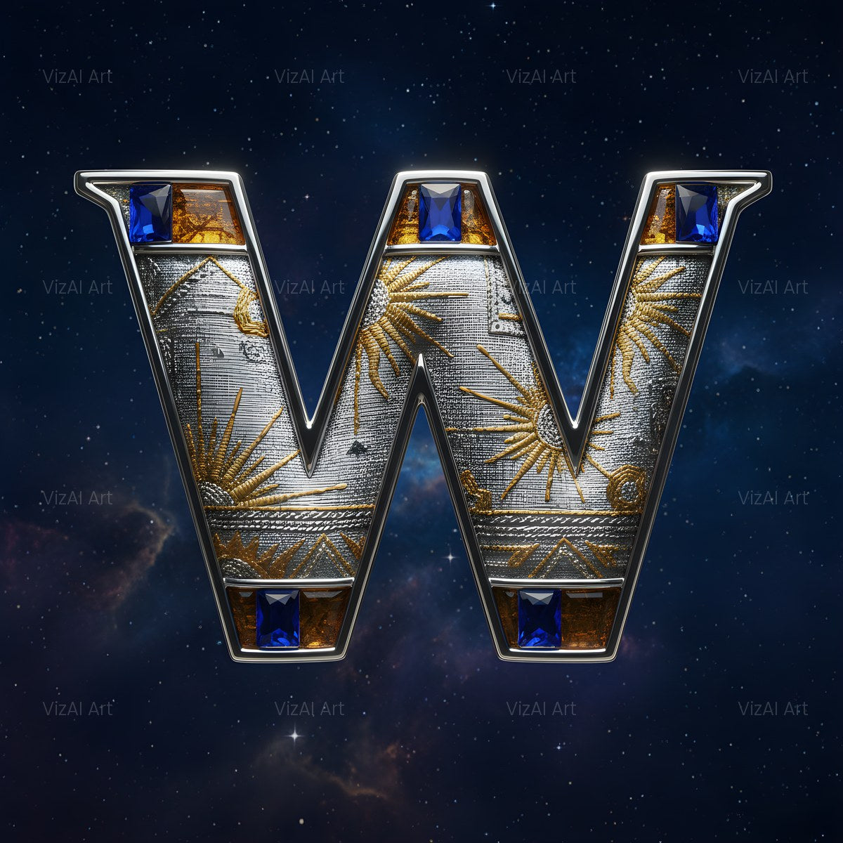Constellation Night alphabet — printable letter W