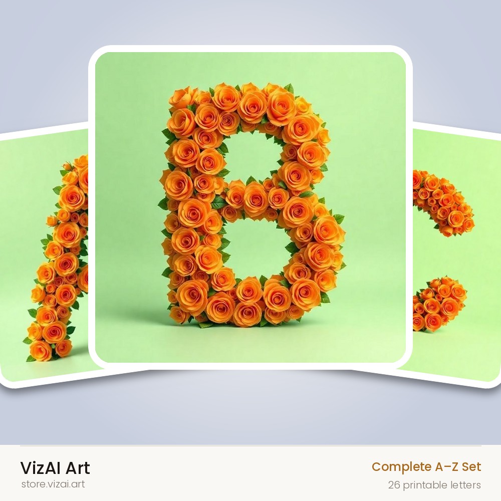Orange Rose Bloom alphabet — choose an individual printable letter