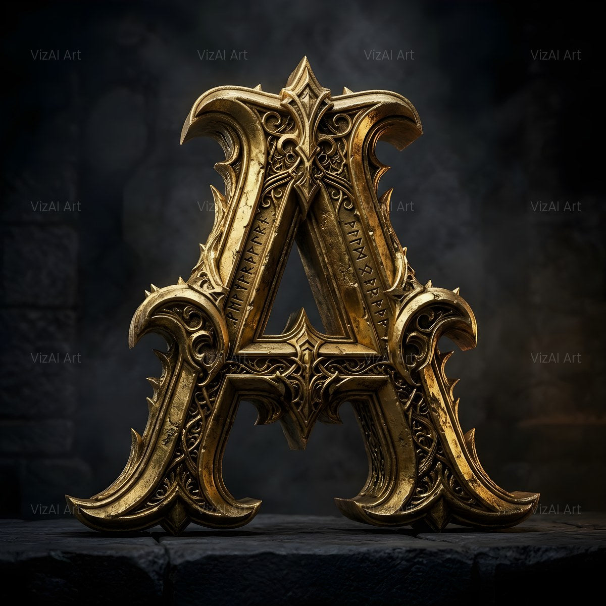 Baroque Gold Ornament alphabet — printable letter A