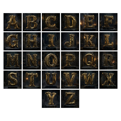 Baroque Gold Ornament alphabet — all 26 letters A to Z, choose any single letter