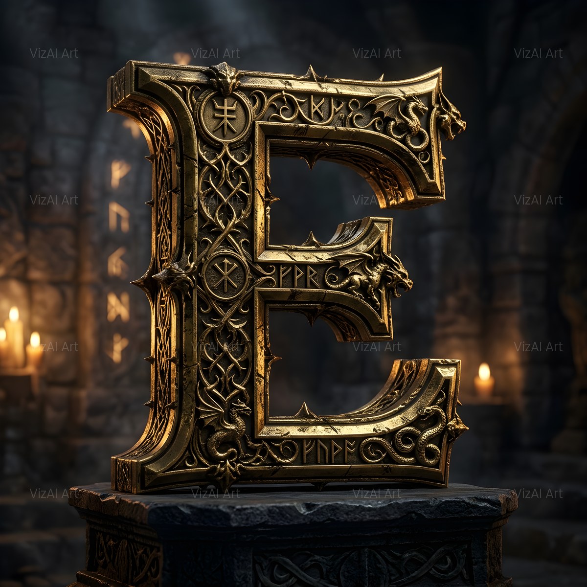 Baroque Gold Ornament alphabet — printable letter E
