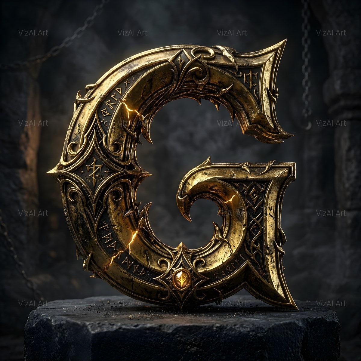 Baroque Gold Ornament alphabet — printable letter G