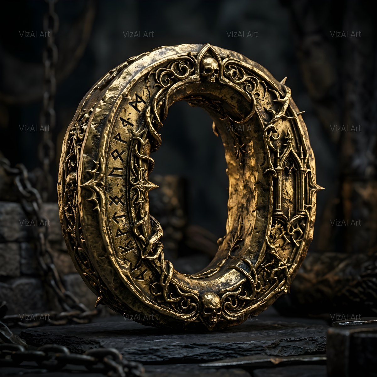 Baroque Gold Ornament alphabet — printable letter O