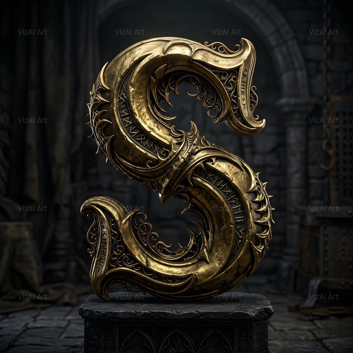 Baroque Gold Ornament alphabet — printable letter S
