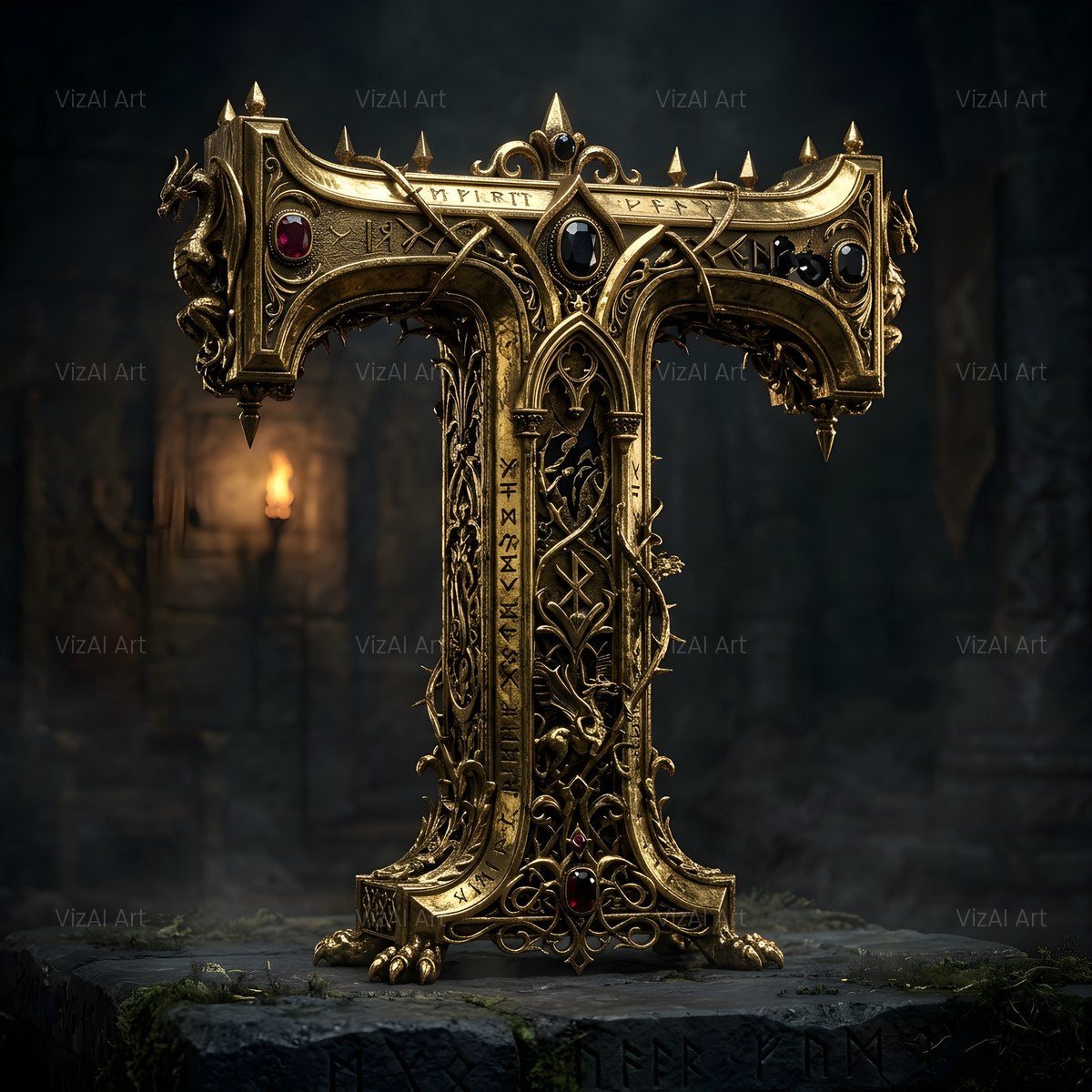 Baroque Gold Ornament alphabet — printable letter T