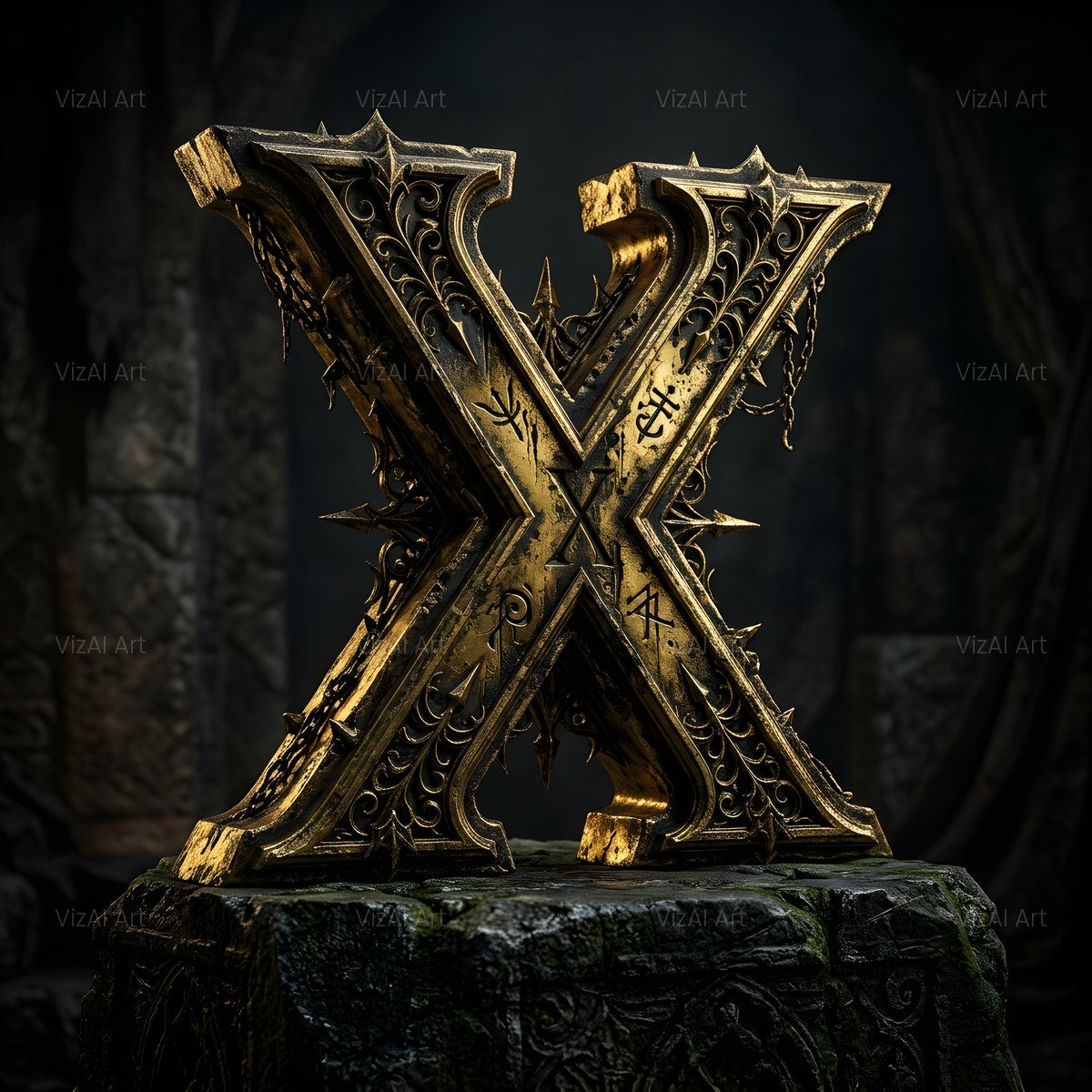 Baroque Gold Ornament alphabet — printable letter X