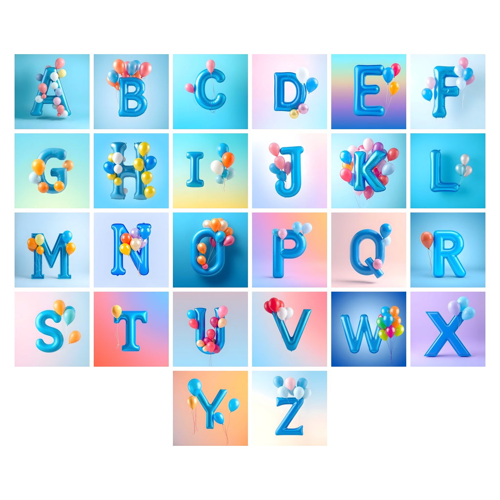 Party Balloon Cheer alphabet — all 26 letters A to Z, choose any single letter