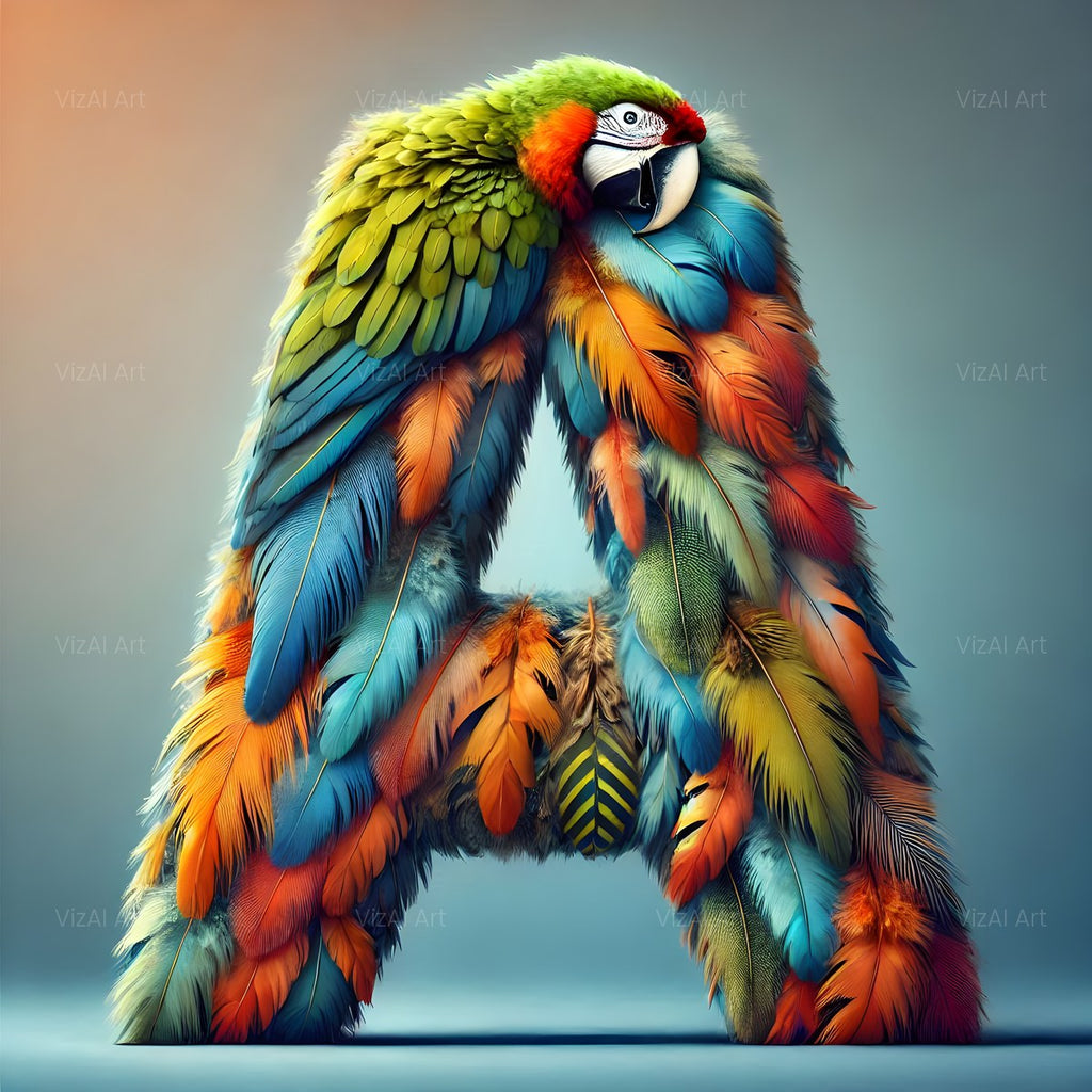 Tropical Feather Plume alphabet — printable letter A