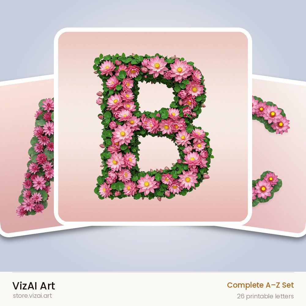 Pink Lotus Bloom alphabet — choose an individual printable letter