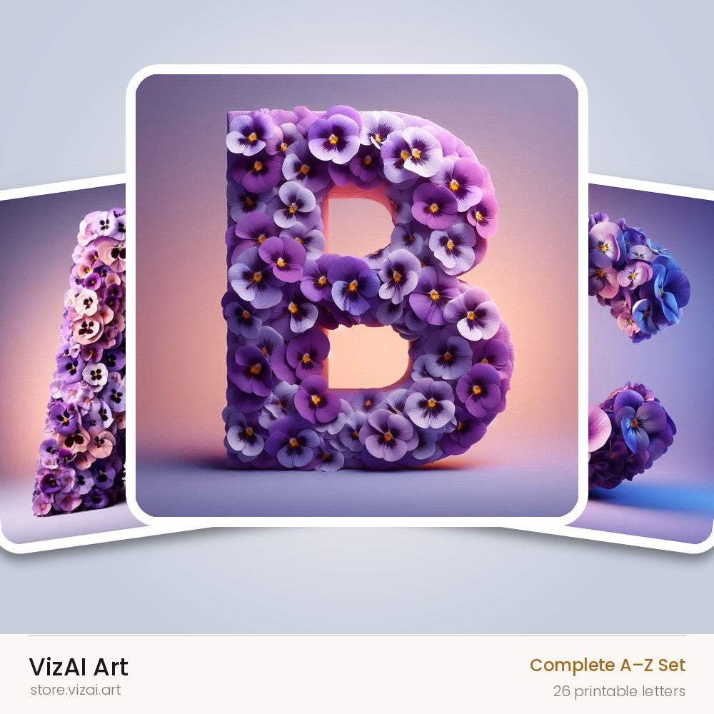 Purple Pansy Bloom alphabet — choose an individual printable letter