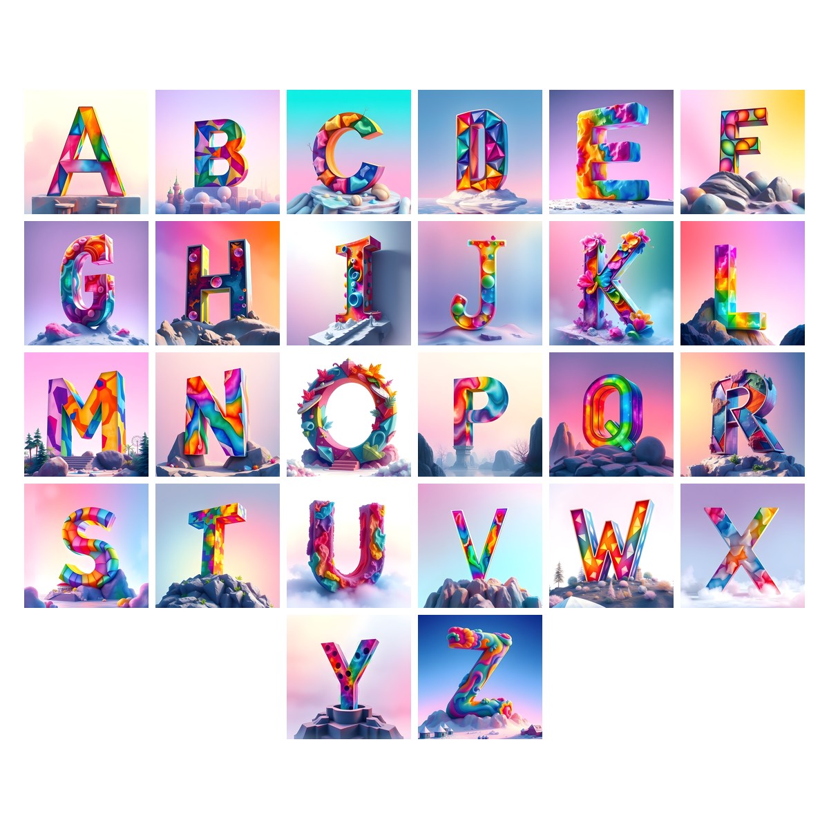 Papercraft Skyline alphabet — all 26 letters A to Z, choose any single letter