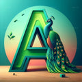 Emerald Peacock Display alphabet — printable letter A